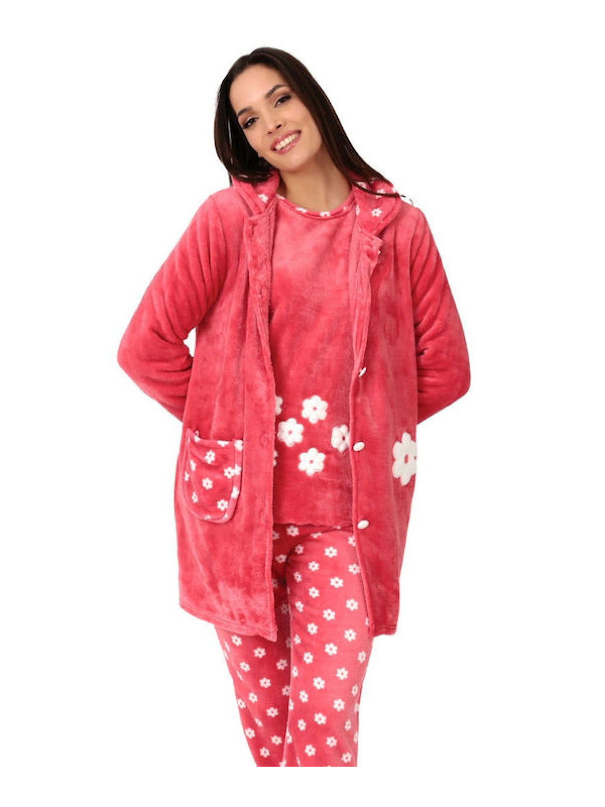 Lydia Creations Ρόμπα Γυναικεία Μονόχρωμη Coral Fleece