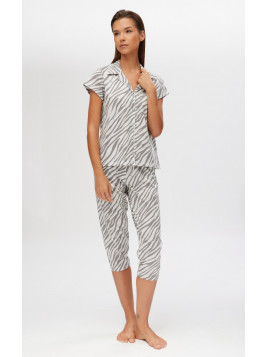 Minerva Zebra Κουμπωτή Κοντομάνικη Κάπρι Γυναικεία Πυτζάμα