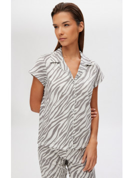 Minerva Zebra Κουμπωτή Κοντομάνικη Κάπρι Γυναικεία Πυτζάμα