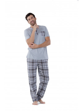 Mei Πυτζάμα Ανδρών  Κοντομάνικη με Μακρύ Καρώ Παντελόνι