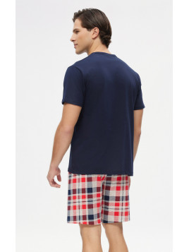 Minerva Καρό Κοντομάνικη Ανδρική Πυτζάμα με πατιλέτα