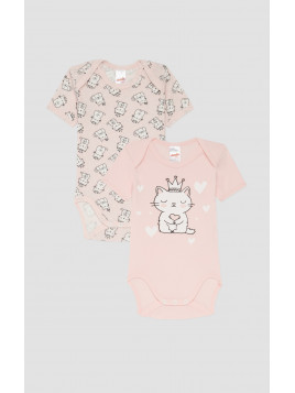 Minerva 2Pack Βαμβακερά Κορμάκια Βρεφικά Κοντομάνικα Queen Cat