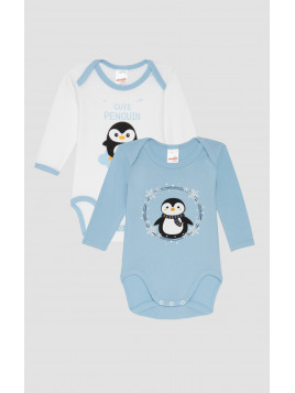 Minerva Happy Smile 2Pack Βαμβακερά Κορμάκια Βρεφικά Κοντομάνικα