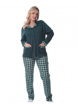 Lydia Creations Πυτζάμα Γυναικεία Κουμπωτή Check