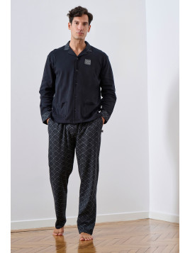 ΠΥΖΑΜΑ ΑΝΔΡ. JACKET NTERLOCK 100%BAMBAKI PRINTS